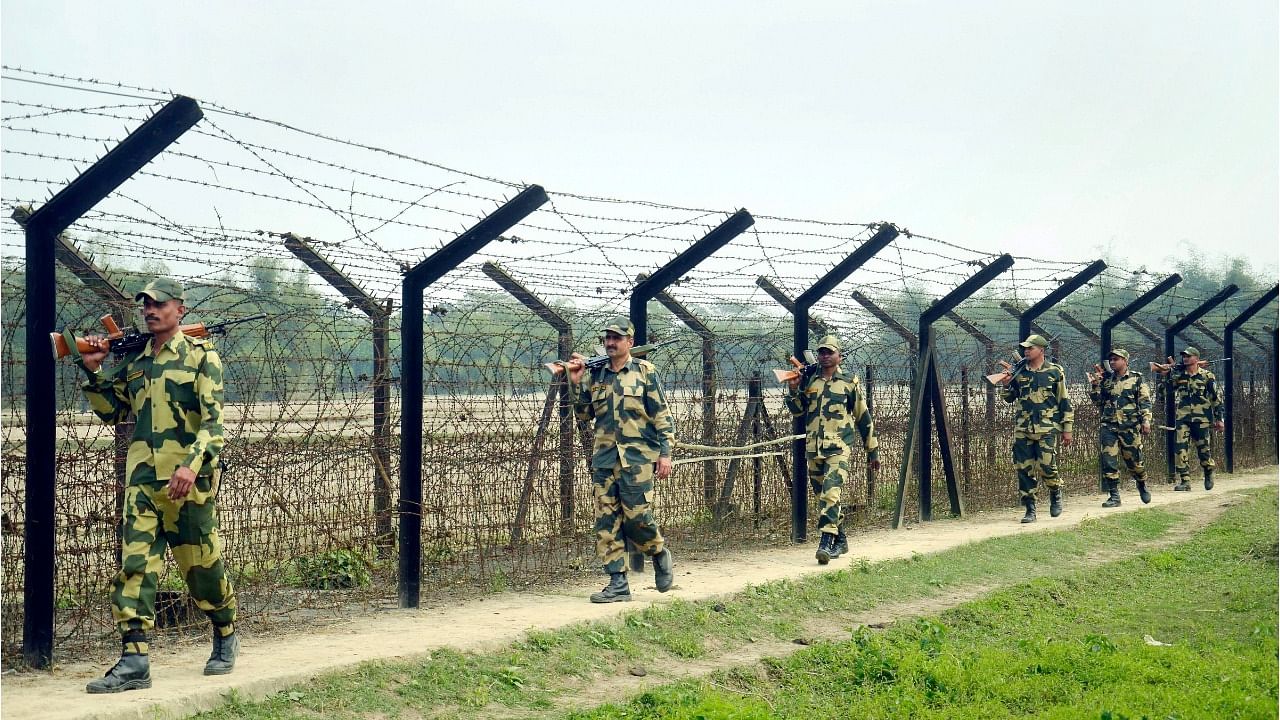 BSF troops patrol the India-Bangladesh border. Credit: PTI File Photo