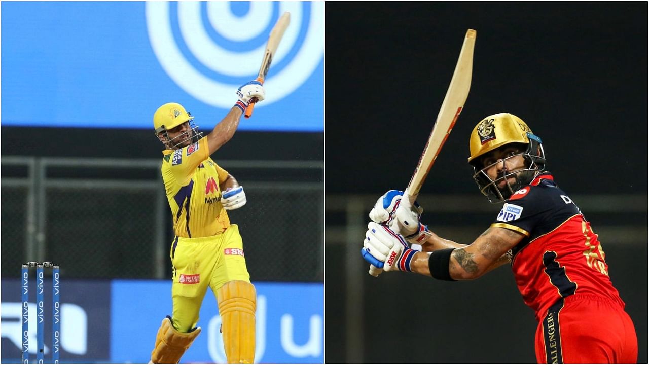 Chennai Super Kings captain Mahendra Singh Dhoni and Royal Challengers Bangalore captain Virat Kohli. Credit: PTI Photo