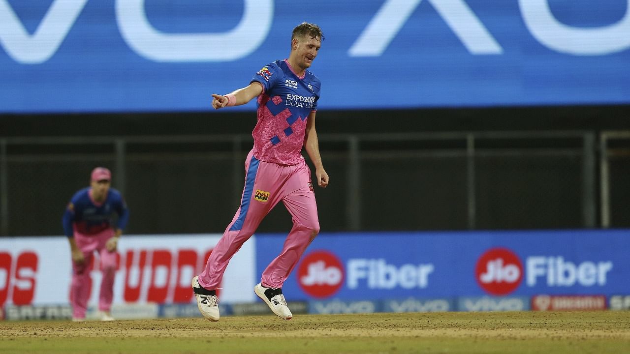 Mumbai:Chris Morris of Rajasthan Royals celebrates the final wicket during match 18 of the Vivo Indian Premier League 2021 between the Rajasthan Royals and the Kolkata Knight Riders held at the Wankhede Stadium Mumbai. Credit: PTI/Sporspicz photo