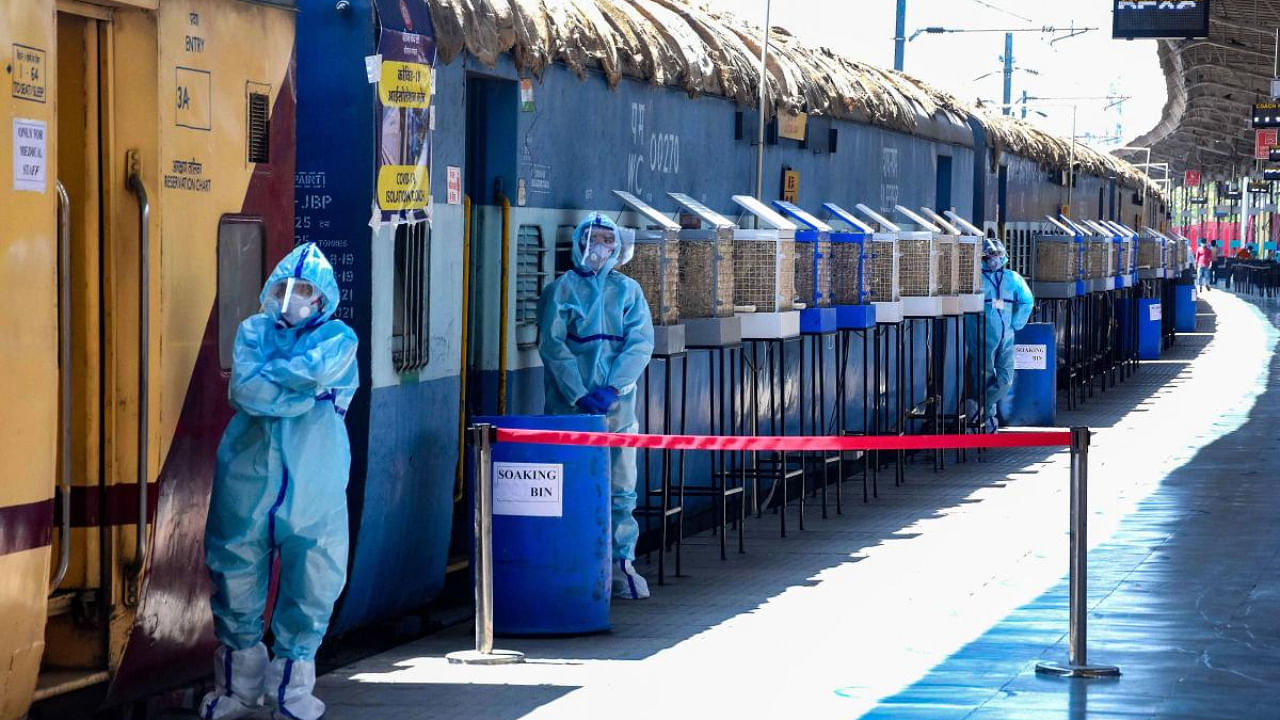 Railway authorities deploy isolation coaches for Covid-19 patients in Bhopal. Credit: PTI photo.