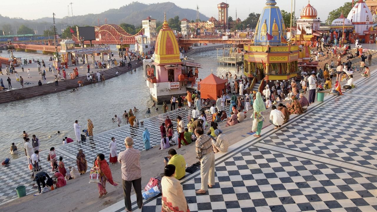 Devotees gather for the last Shahi Snan of Kumbh 2021 on the day of Purnima, or full moon, in Haridwar. Credit: PTI file photo