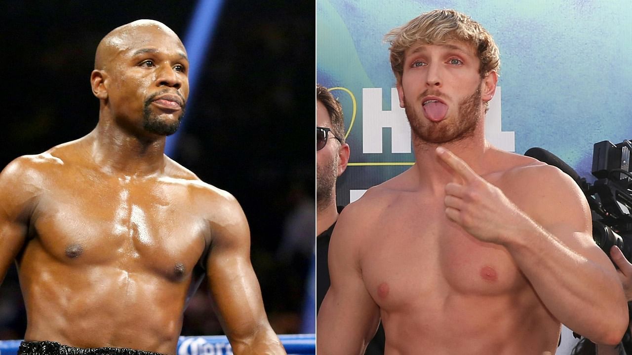 Boxer Floyd Mayweather (L) and YouTuber Logan Paul. Credit: AFP Photo
