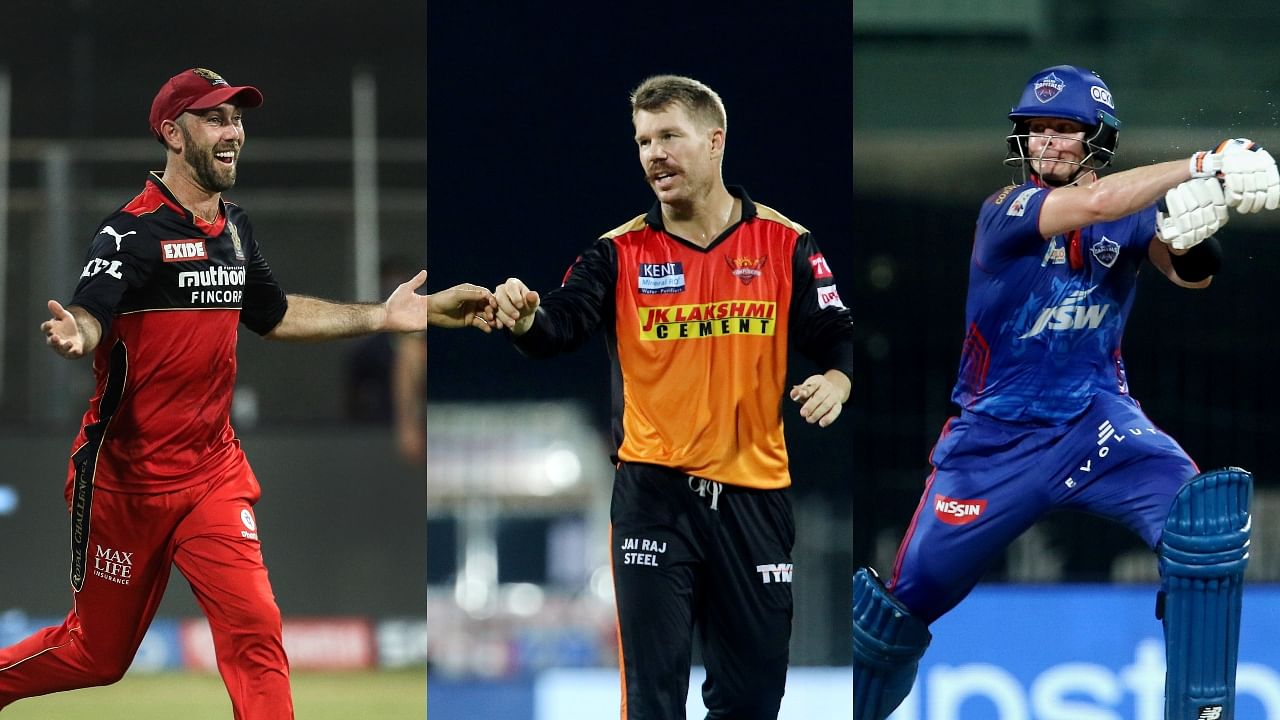Australian players Glenn Maxwell (L), David Warner (C) and Steve Smith are among 40 cricketers, coaches, and commentators currently in India for the IPL. Credit: PTI Photos