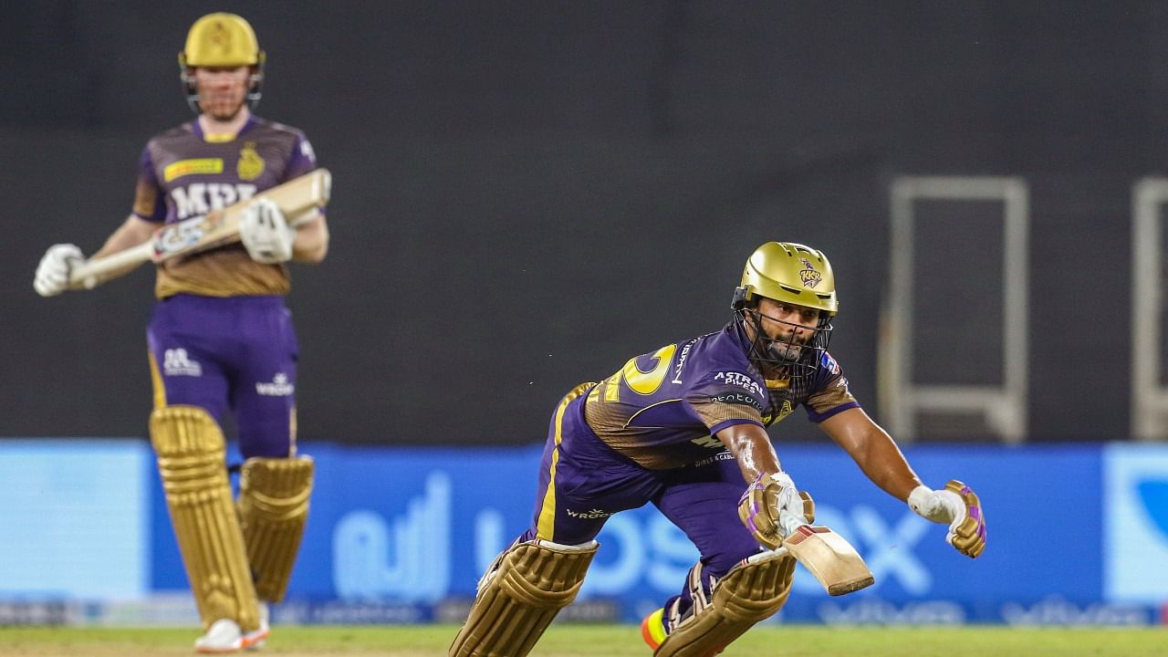 Rahul Tripathi of Kolkata Knight Riders in action during match 21 of the Vivo Indian League 2021 between the Punjab Kings and the Kolkata Knight Riders. Credit: PTI Photo/Sportzpics