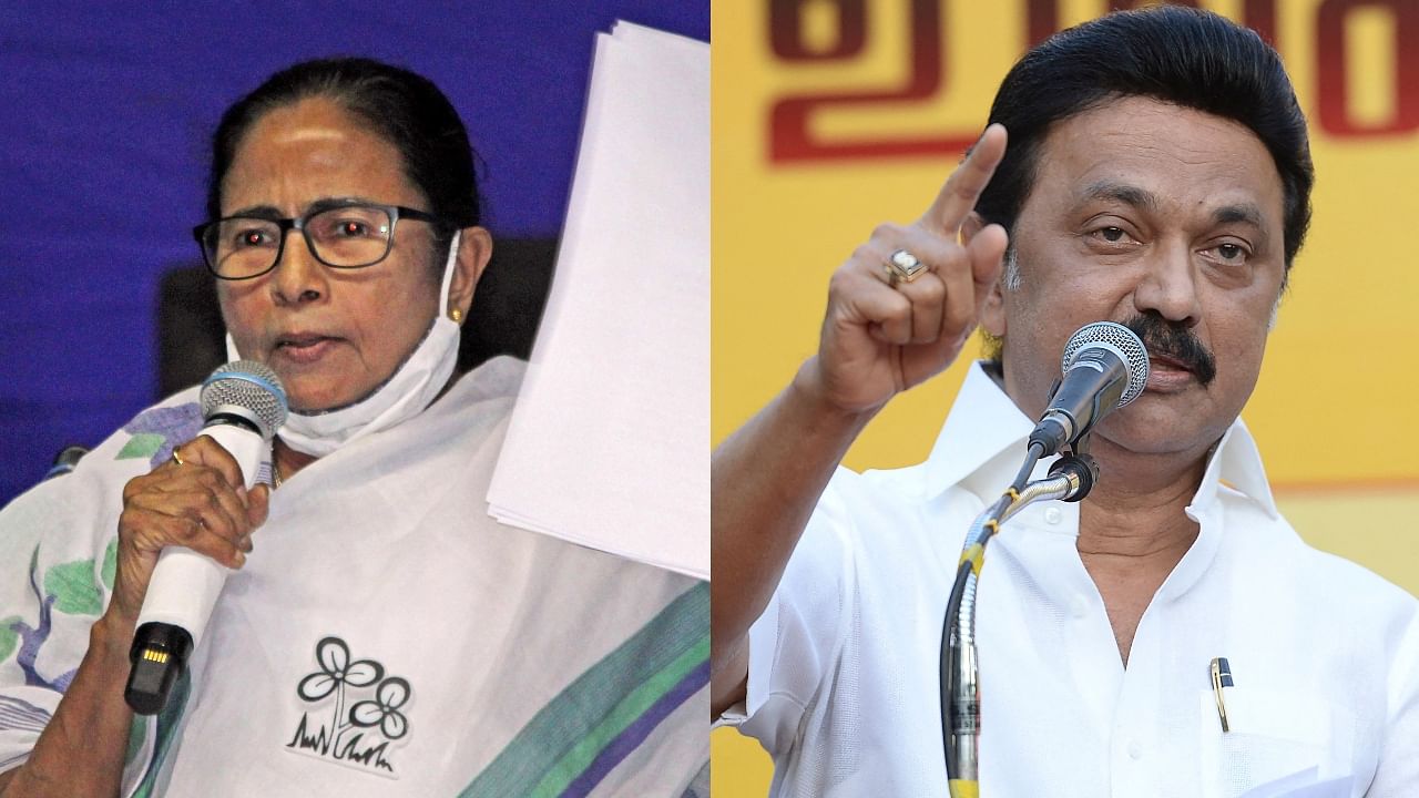 TMC supremo Mamata Banerjee and DMK chief M K Stalin. Credit: PTI Photos