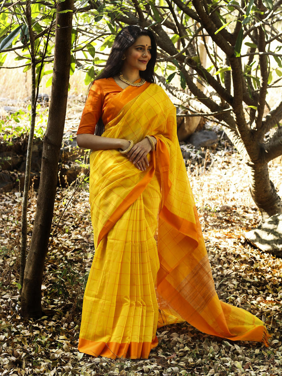 A Maheshwari saree in resplendent yellow. Pic courtesy: Madhurya Creations