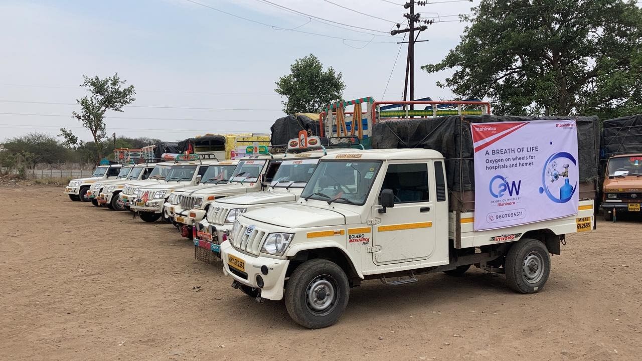 Over 100 Mahindra vehicles are ferrying oxygen at present under the programme: Credit: Mahindra Group