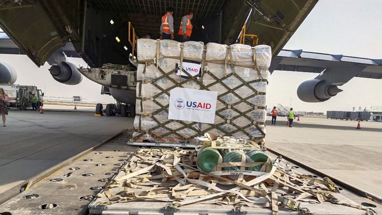 Three US Air Force C-5 Super Galaxies and one C-17 Globemaster are continuing to deliver critical healthcare supplies to India. Credit: PTI Photo