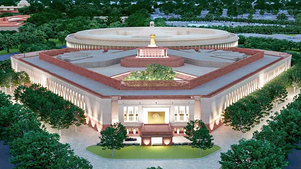 In this file photo dated December 5, 2020, a model of the proposed new Parliament building, in New Delhi. Credit: PTI File Photo