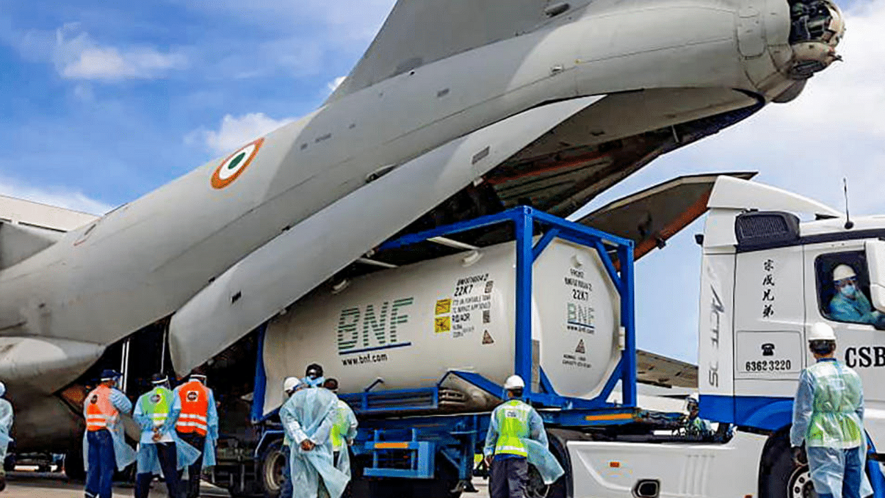 IAF aircraft being loaded with 3 cryogenic tankers in Singapore. Credit: PTI Photo