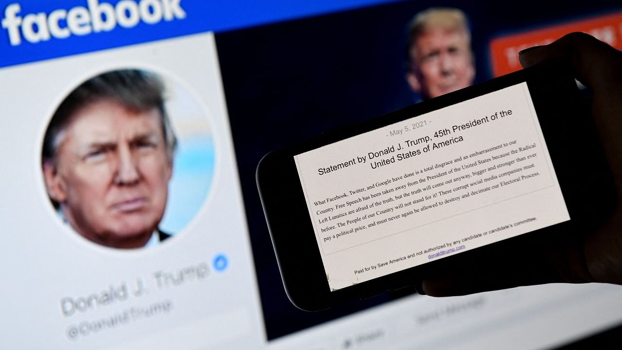 Donald Trump said May 5, 2021 it was a "total disgrace" for online giants to institute social media bans, after a Facebook board upheld the company's restriction against the former US president which he argued infringed on his free speech. Credit: AFP Photo