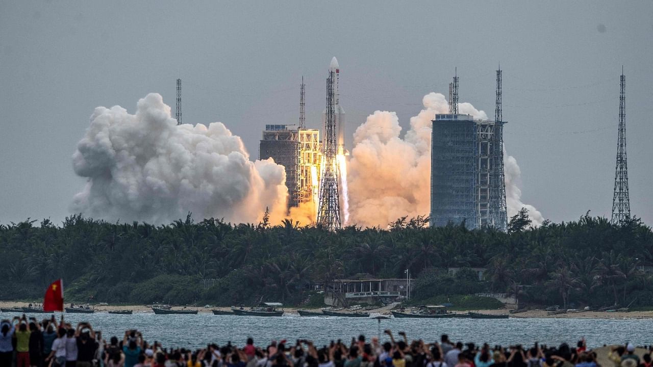 The Long March 5B rocket blasted off from China's Hainan island on April 29 carrying the Tianhe module. Credit: AFP Photo