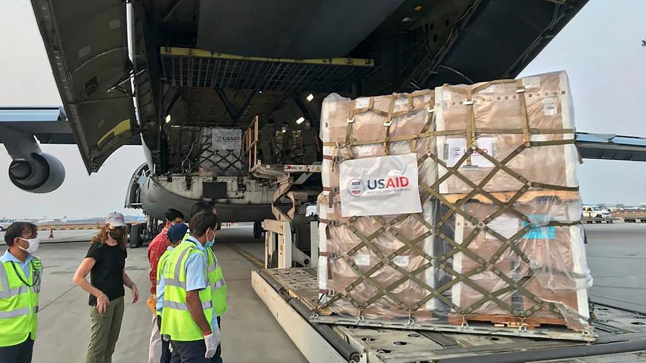 Aid of medical supplies sent by the US to India. Credit: PTI Photo