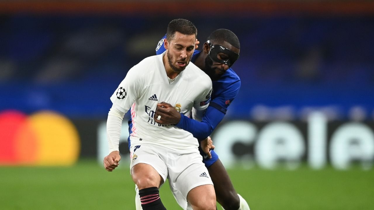 Real Madrid and former Chelsea midfielder Eden Hazard (in white). Credit: Reuters Photo