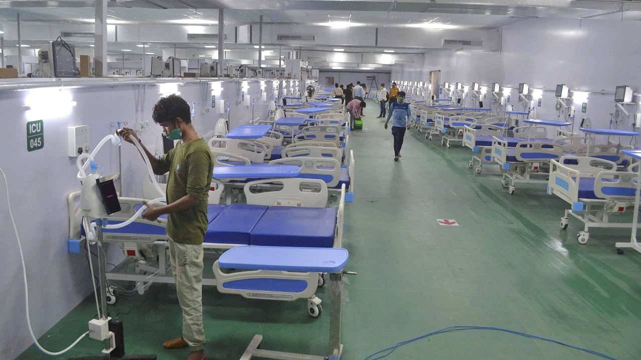 A temporary Covid-19 hospital being prepared on the campus of the Banaras Hindu University, Friday, May 7, 2021. Credit: PTI Photo
