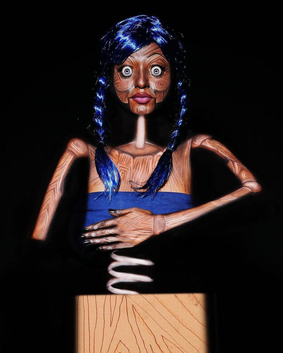 Halloween-inspired wooden doll puppet look depicting the muse through illusion art.Picture credits: Zorains Studio and Academy