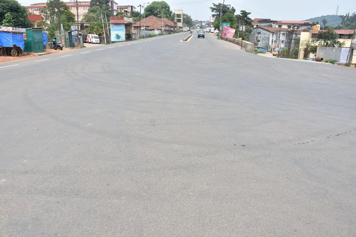 The main roads of Madikeri wore a deserted look following the weekend curfew on Saturday.