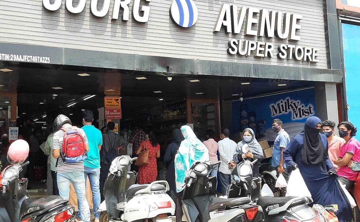 People thronged a store in Virajpet on Friday.