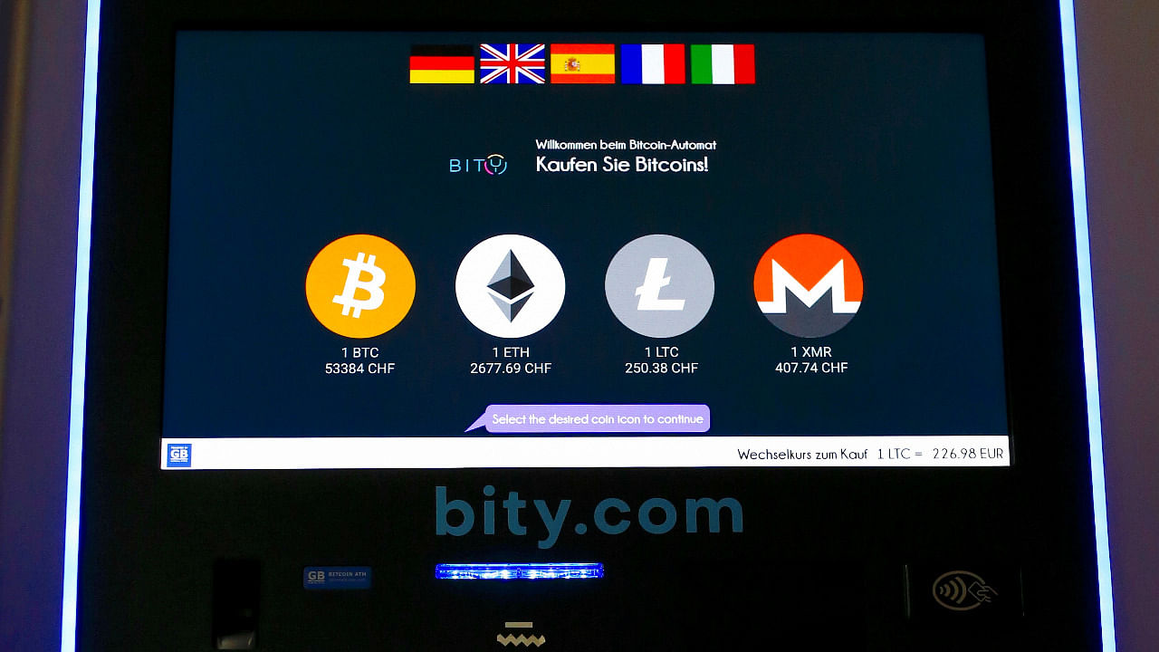 The exchange rates and logos of Bitcoin (BTH), Ether (ETH), Litecoin (LTC) and Monero (XMR) to Swiss franc. Credit: Reuters Photo