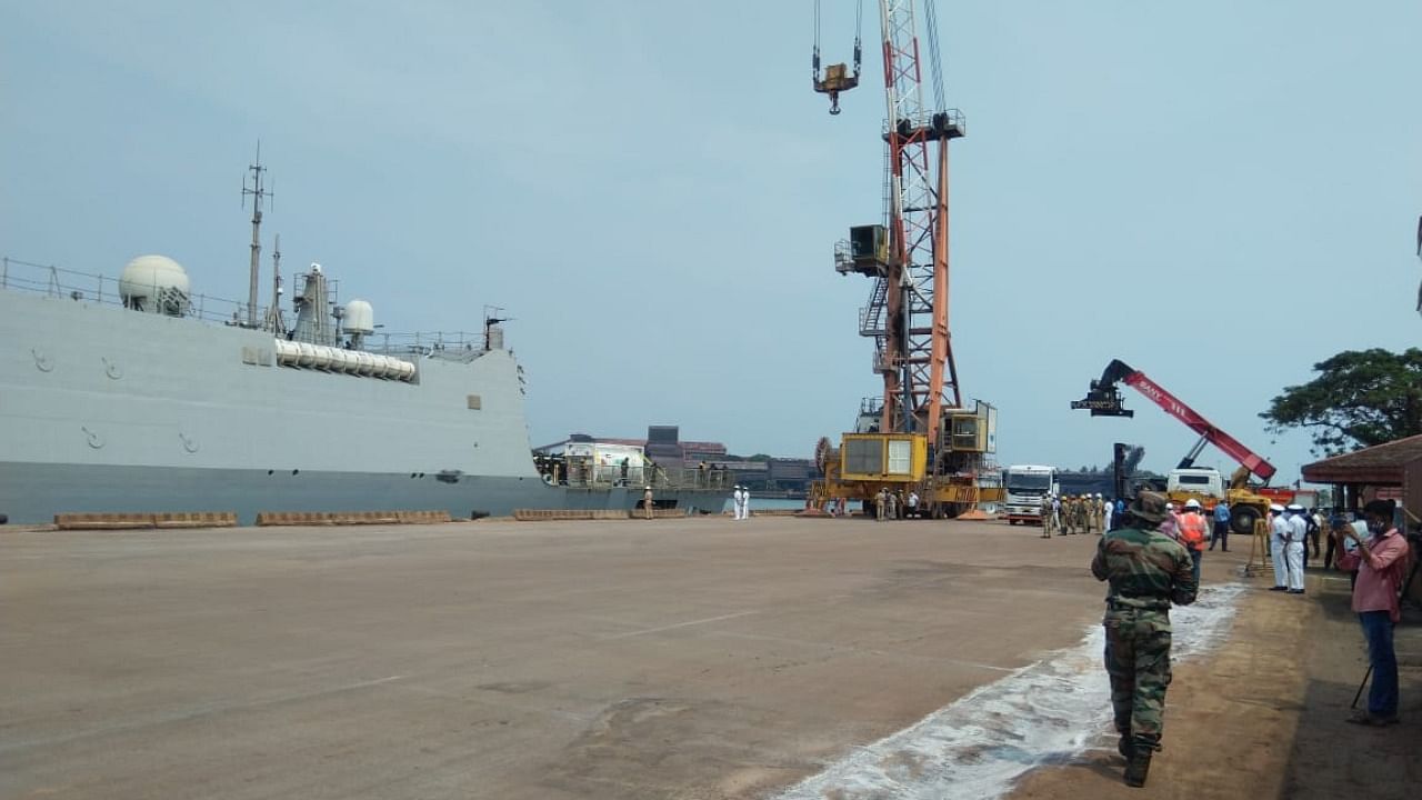 INS Kolkata reached New Mangalore Port on Monday. Credit: NMPT
