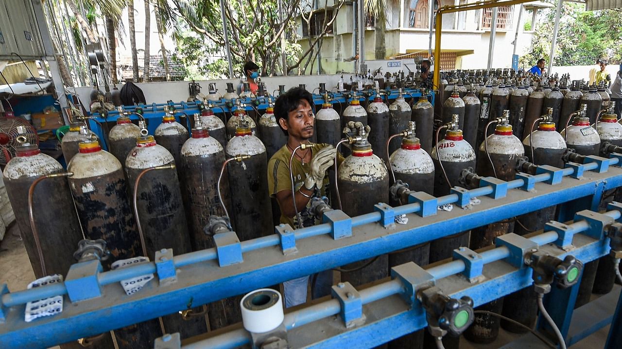 An oxygen war room set up in Thiruvananthapuram is coordinating the oxygen supply in the state now. Credit: PTI Photo
