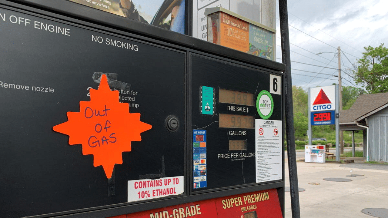 An "out of gas" sticker is seen on a gas pump at a gas station in Waynesville, North Carolina, after a gasoline supply crunch caused by the Colonial Pipeline hack. Credit: Reuters Photo