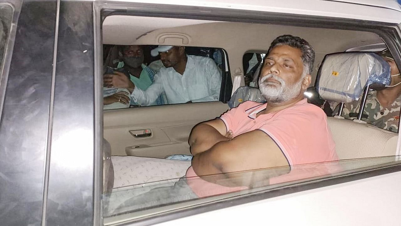 Jan Adhikar Party Chief Pappu Yadav being shifted to a jail in Birpur Supaul after a midnight court hearing, in Supual district. Credit: PTI Photo