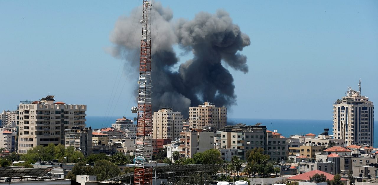 Smoke rises during an Israeli air strike. Credit: Reuters Photo