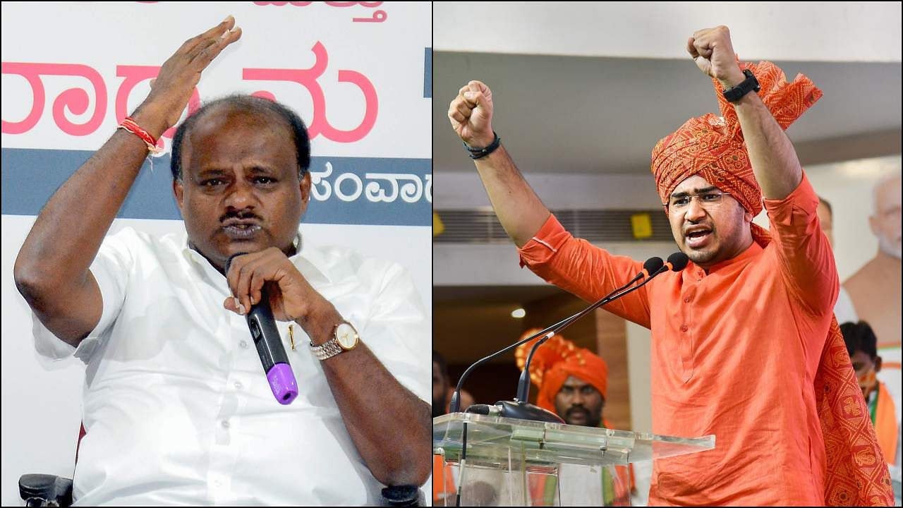 The JD(S) leader asked the Centre to shun “arrogance that comes from the belief that it is most powerful” and take steps to fulfil Karnataka’s requirements. BJP Bangalore South MP Tejasvi Surya hit back at Kumaraswamy. Credit: PTI File Photos