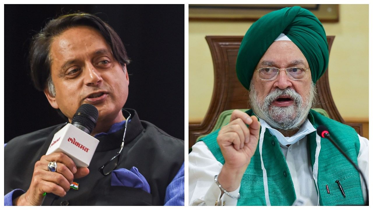 Congress MP Shashi Tharoor and Union Minister Hardeep Singh Puri. Credit: PTI Photos