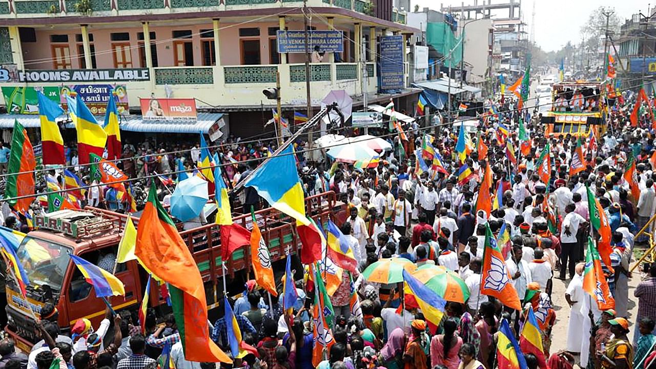 BJP National President JP Nadda at a road show in Thirunallar, Puducherry, Sunday, April 4, 2021. Credit: PTI File Photo