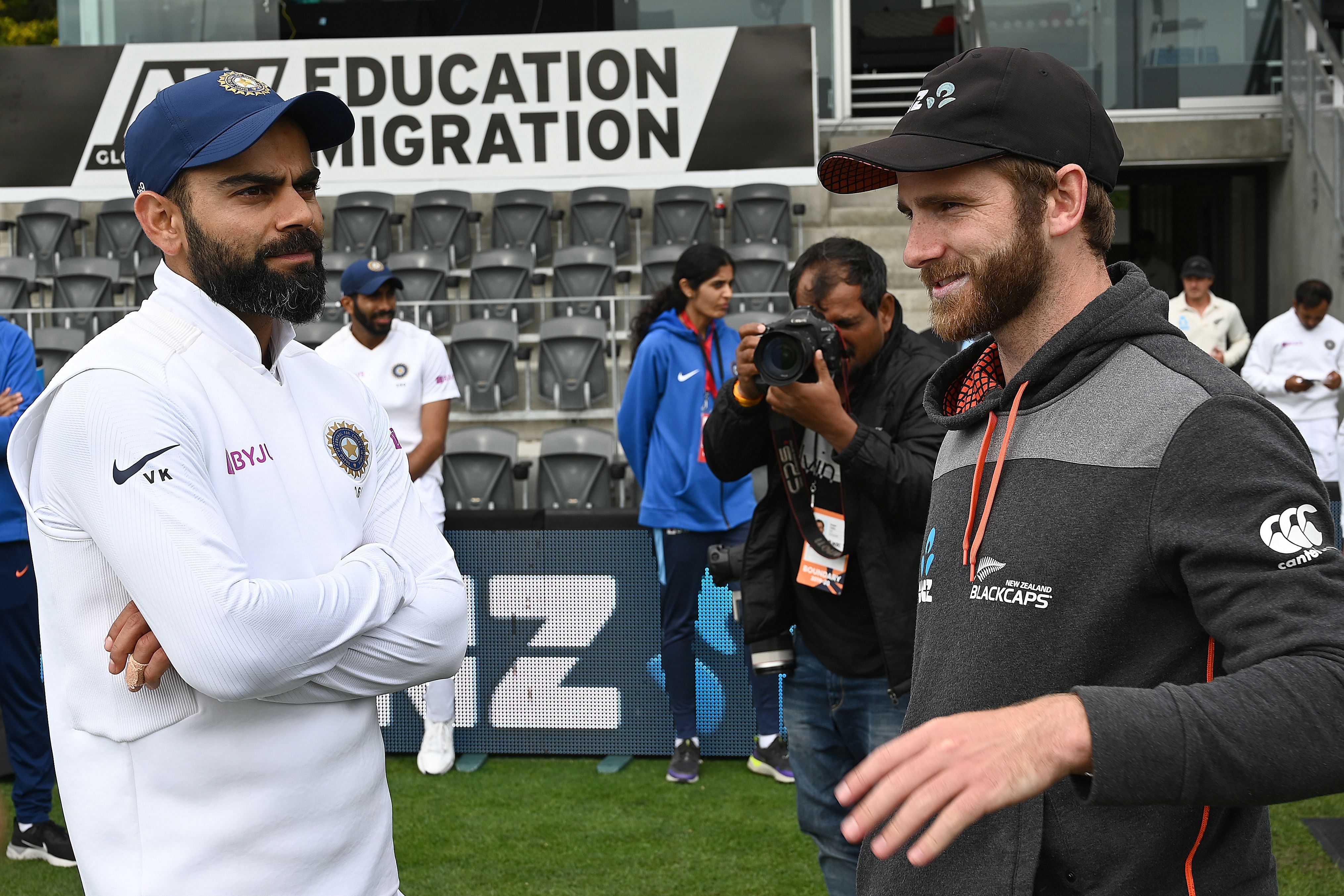 India captain Virat Kohli with New Zealand captain Kane Williamson. Credit: AFP File Photo