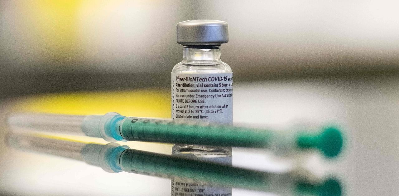 A vial containing the Covid-19 vaccine by Pfizer-BioNTech. Credit: AFP Photo