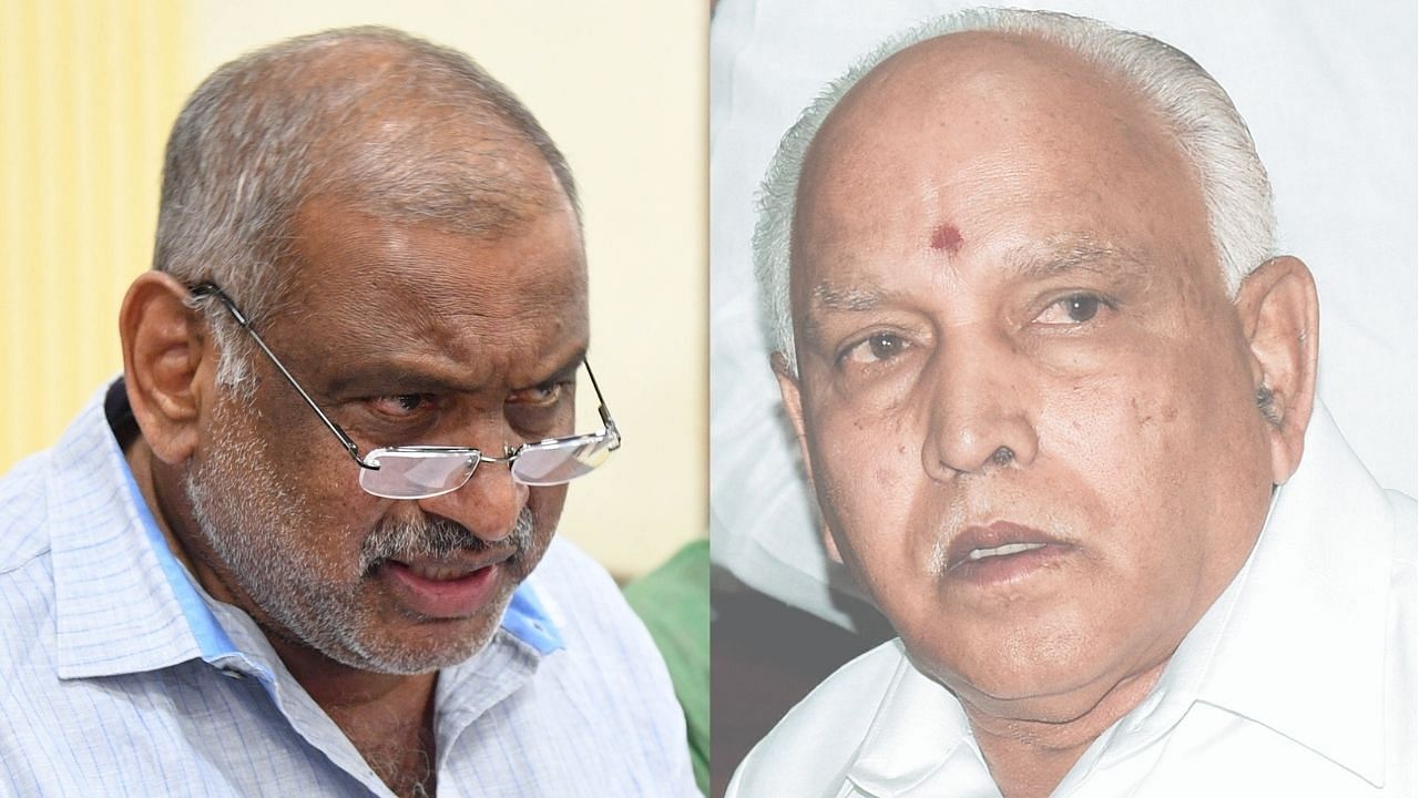 Chief Minister BS Yediyurappa had to face the ire of Minor Irrigation Minister JC Madhuswamy. Credit: DH Photos