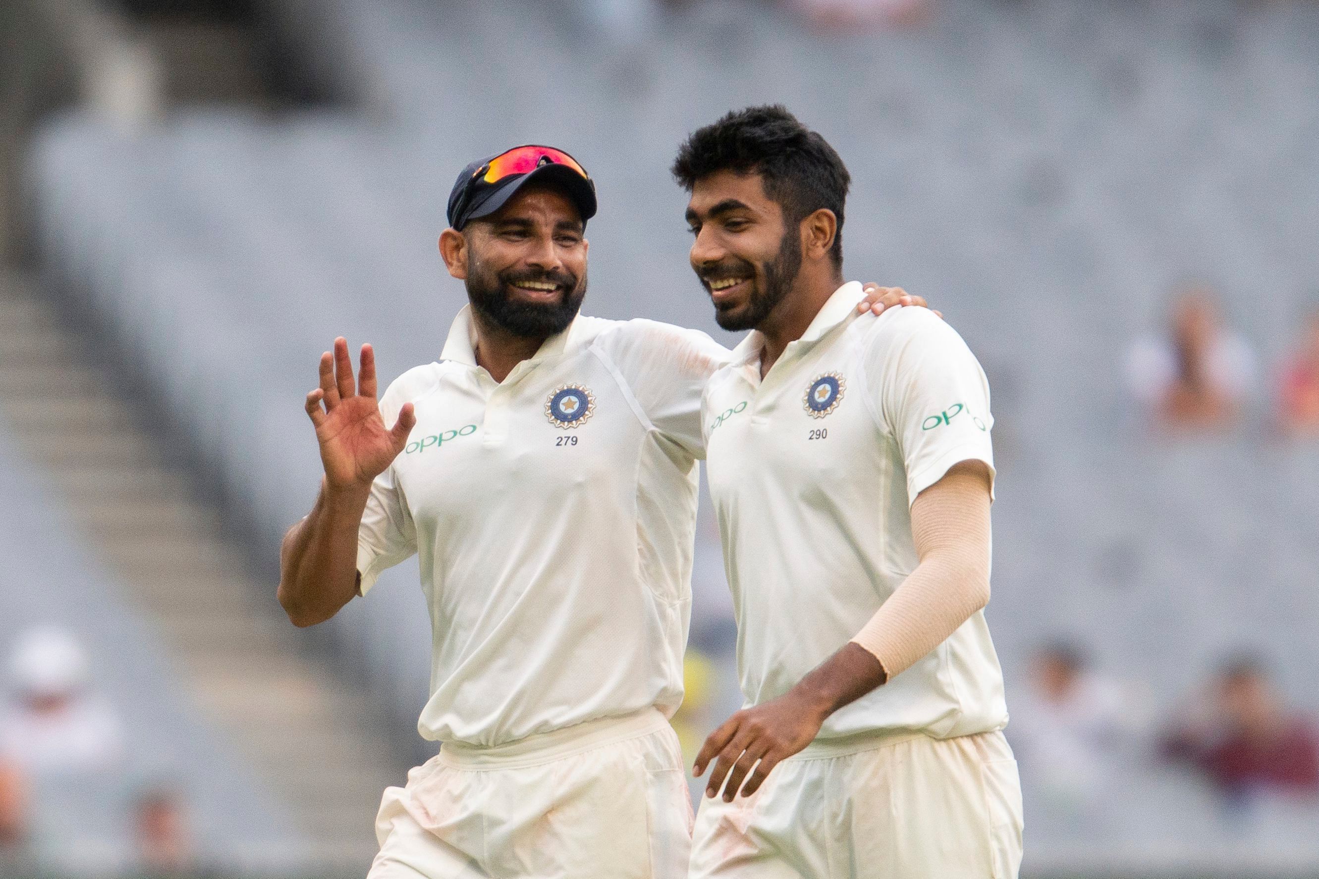 India's Mohammed Shami, (L) with Jasprit Bumrah. Credit: AP File Photo