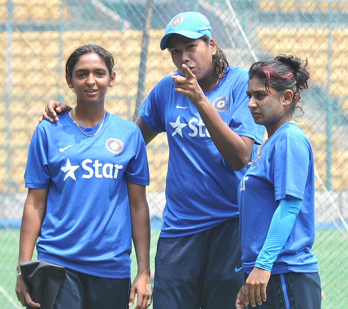 A lot will be expected from the seasoned trio of Harmanpreet Kaur, Jhulan Goswami and Mithali Raj (from left) when India eves play their first Test match in more than seven years against England next month in Bristol. DH FILE PHOTO 