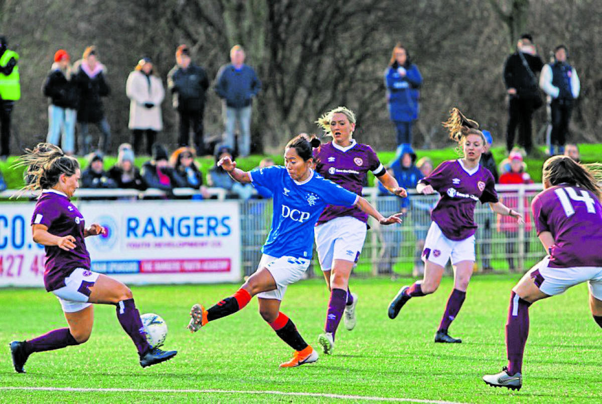 Bala Devi (centre) in action for Rangers Women's FC. 