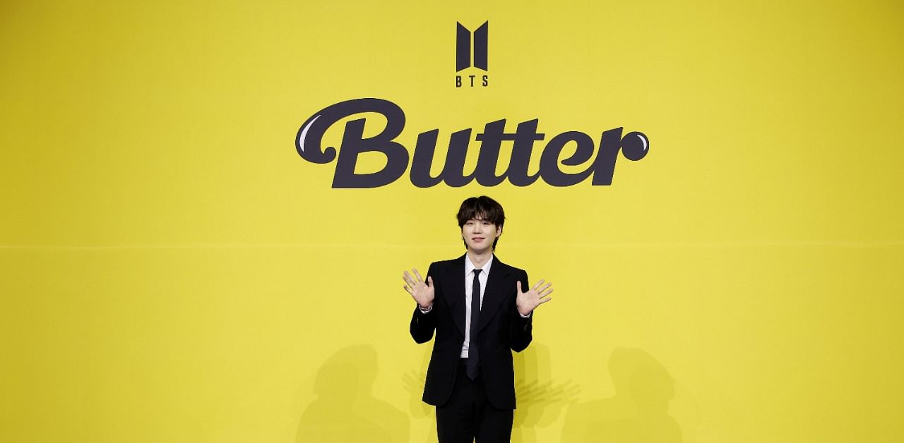Suga promoting the new BTS hit, butter. Credit: Reuters Photo