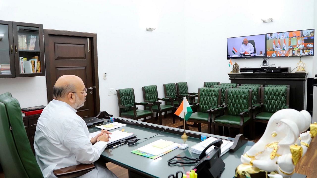 Union Home Minister Amit Shah reviews preparedness to tackle the situation arising out of Cyclone Yaas, which is forming in the Bay of Bengal. Credit: PTI Photo