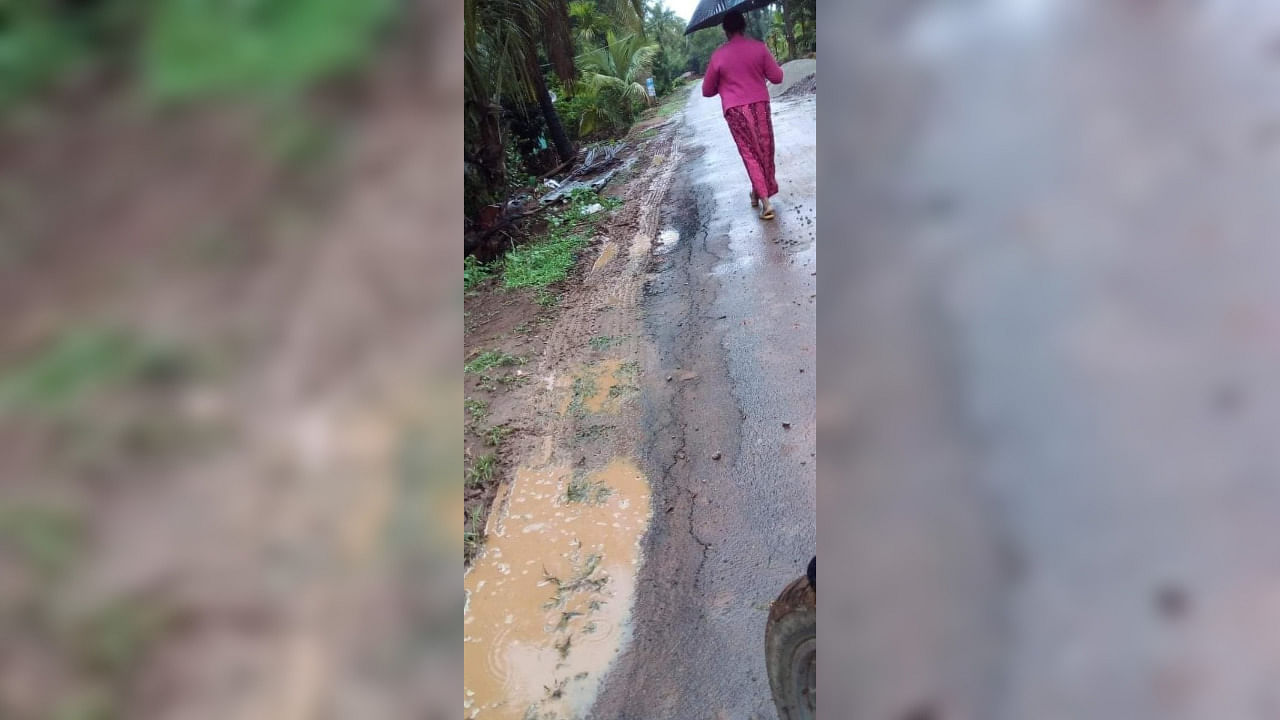 The poor quality of the newly asphalted road at Kudluru-Handli, near Shanivarasanthe. Credit: special arrangement