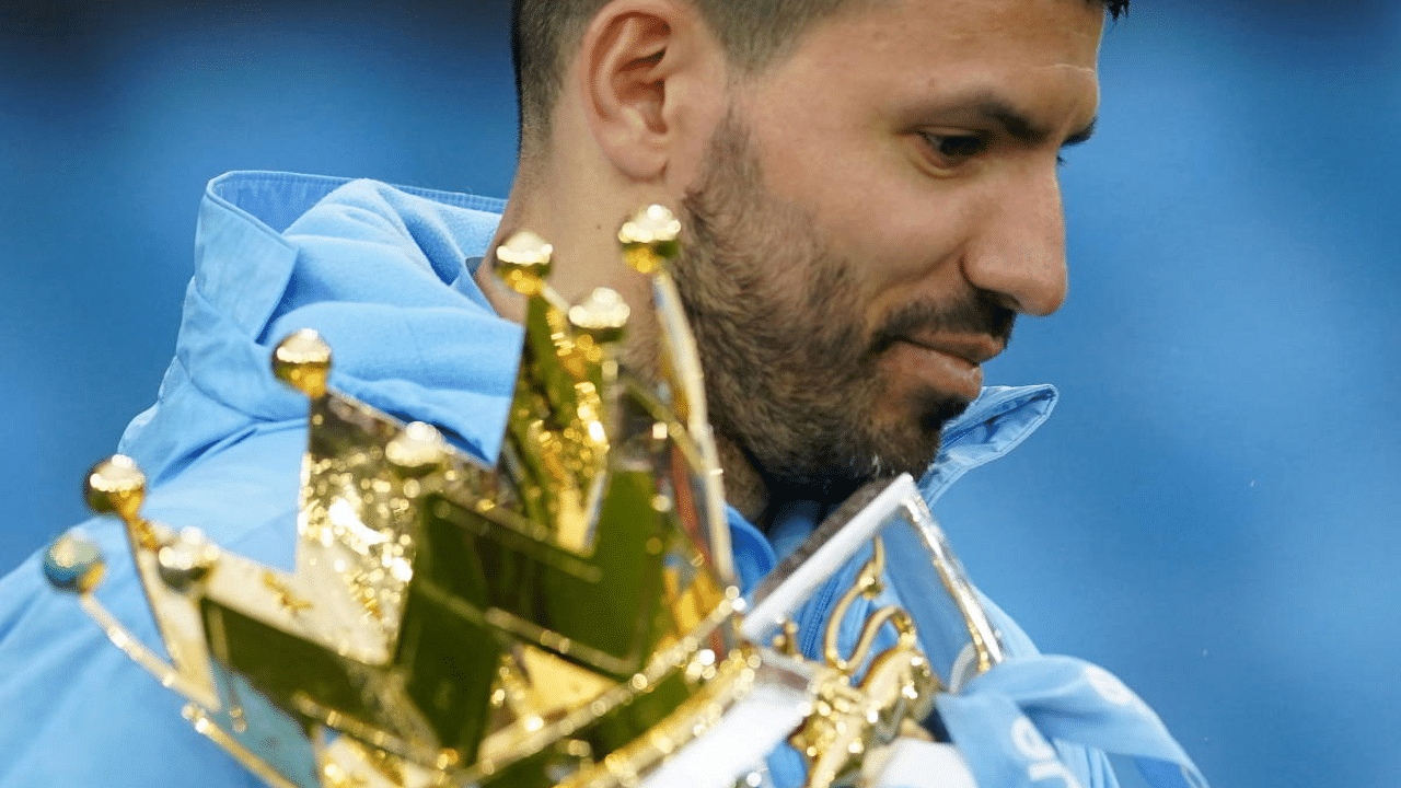 Manchester City's Sergio Aguero celebrates after winning the Premier League. Credit: Reuters Photo