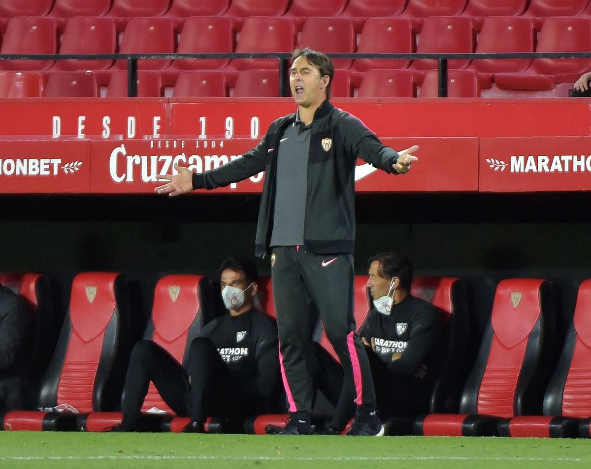 Sevilla's Spanish coach Julen Lopetegui reacts during the Spanish League football match between Sevilla FC and Alaves at the Ramon Sanchez Pizjuan stadium in Seville. Credit: AFP Photo