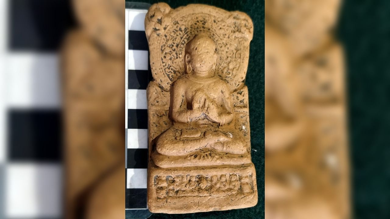 A miniature sculpture of Saranath Buddha unearthed at Alembi near Udupi. Credit: special arrangement