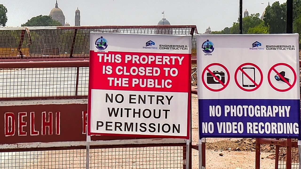 'No Photography' signboard put at the construction site of Central Vista Project, in New Delhi. Credit: PTI Photo