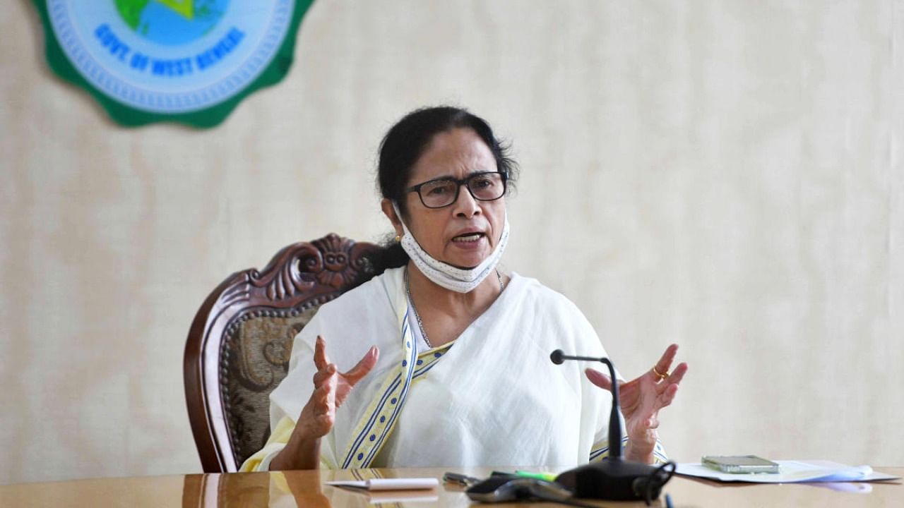 West Bengal CM Mamata Banerjee during a meeting on preparedness for Cyclone Yaas. Credit: PTI Photo