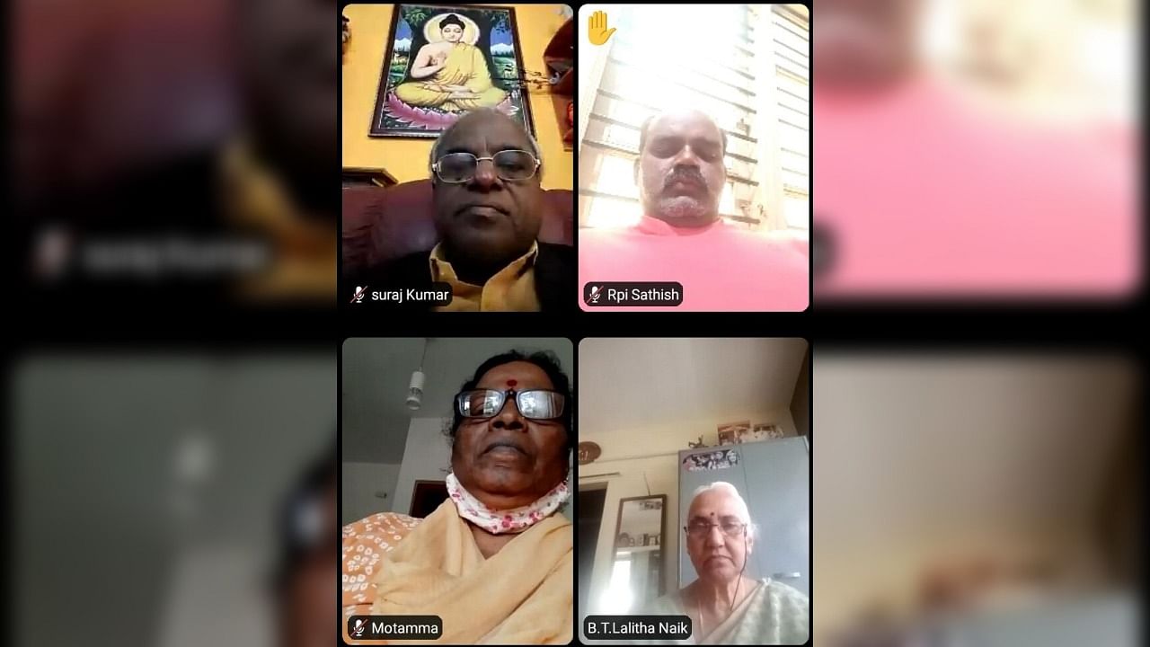 Leaders take part in a virtual meeting and condemn the alleged atrocity against a Dalit youth by a police sub-inspector in Mudigere. Credit: Special arrangement