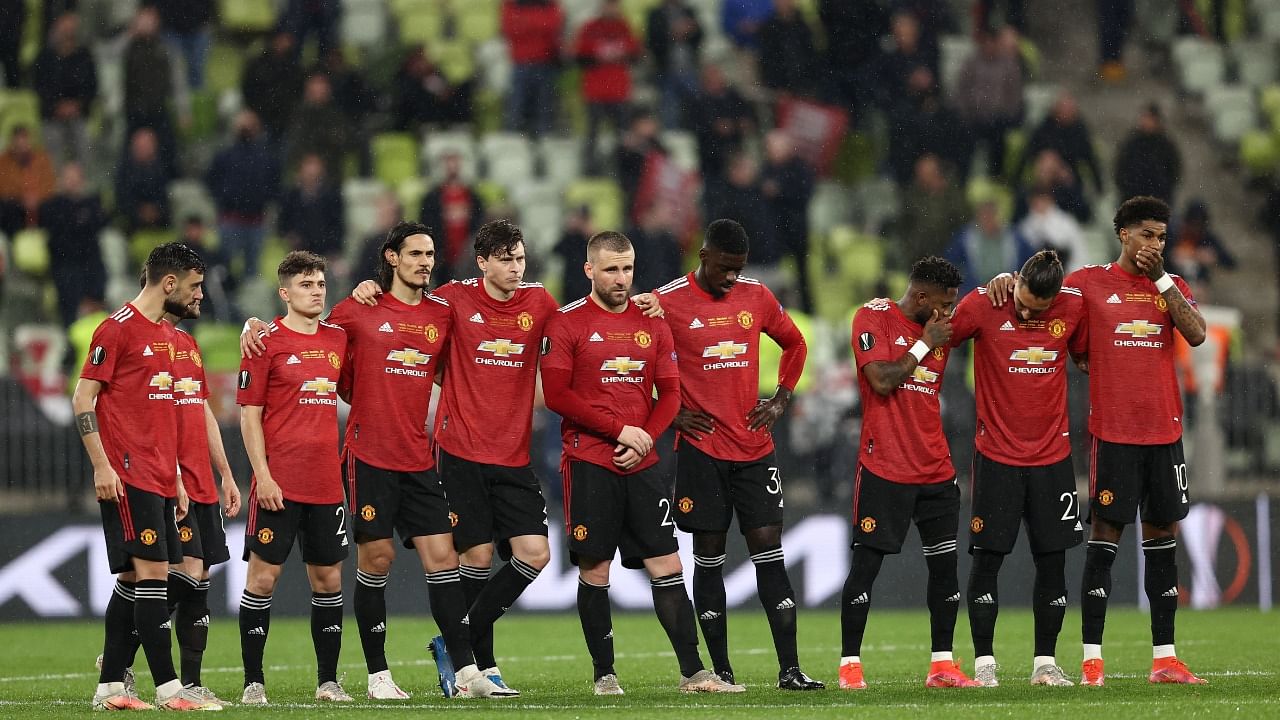 Manchester United players during the shootout. Credit: Reuters Photo