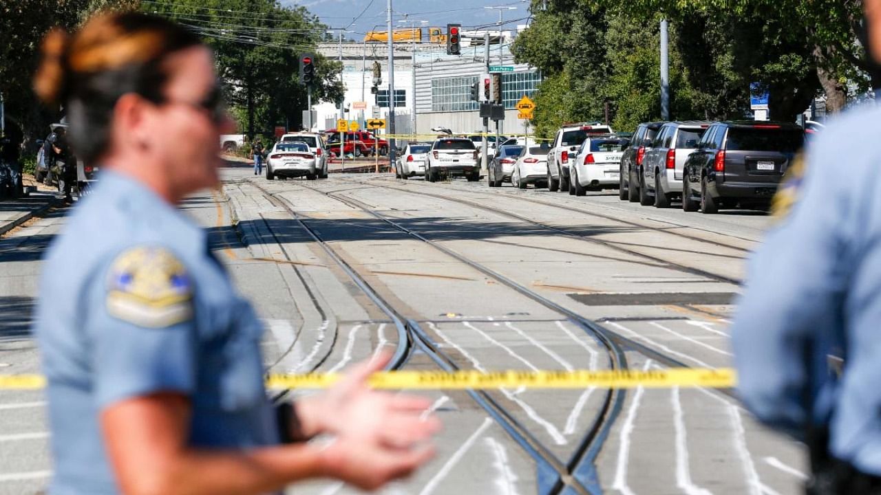 Emergency responders gather at the scene of a shooting where nine people were reported dead including the shooter on May 26, 2021 at the San Jose Railyard in San Jose, California. Credit: AFP Photo