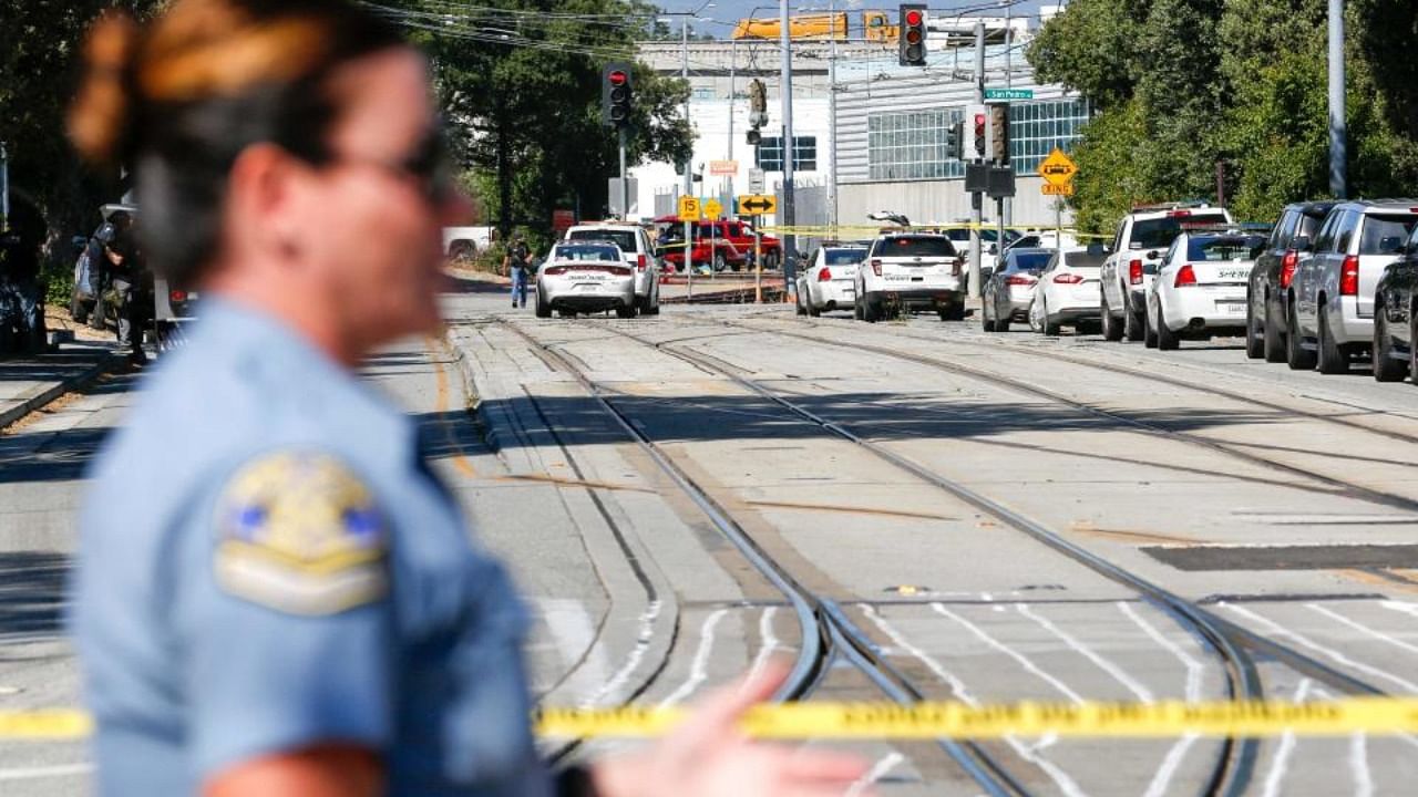 Emergency responders gather at the scene of a shooting where nine people were reported dead including the shooter on May 26, 2021 at the San Jose Railyard in San Jose, California. Credit: AFP Photo