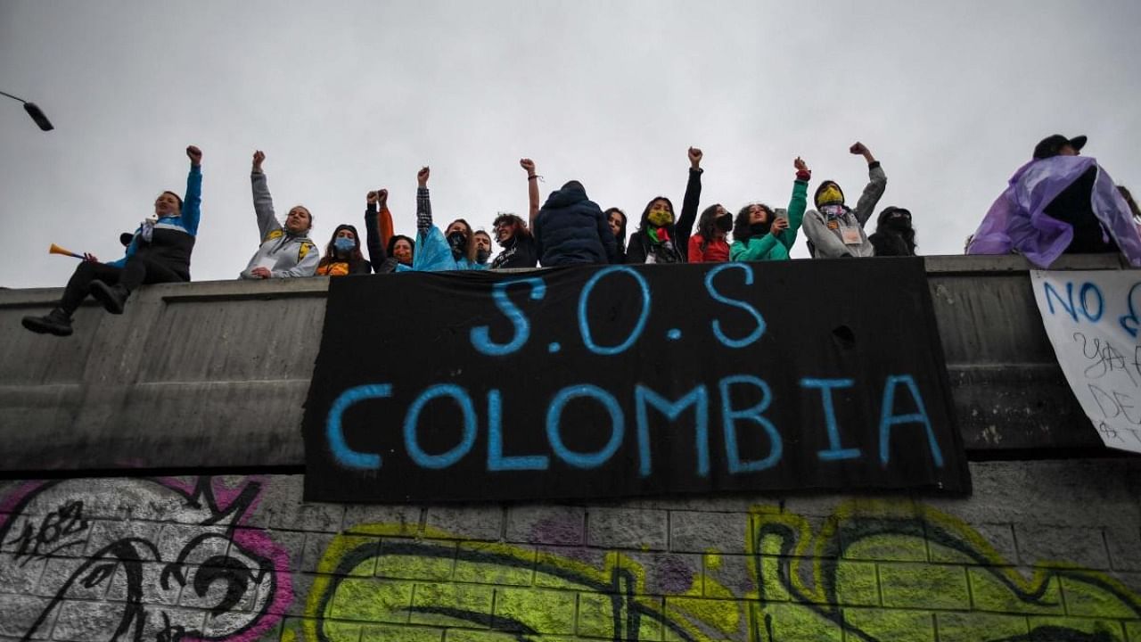 People protest against President Ivan Duque's government in Bogota. Credit: AFP Photo